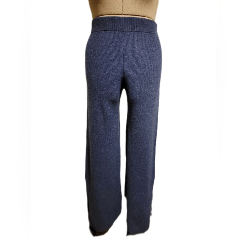 Calme By Johnny Was Wide Leg Trousers Knit Split Hem Pant Sweatpant Navy Blue - Picture 3 of 12